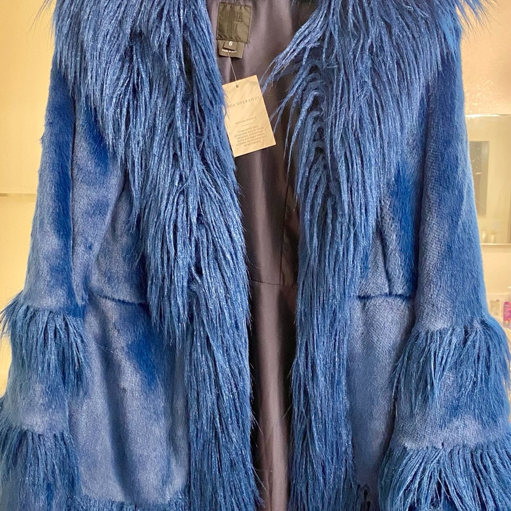 Anna Sui La Belle Faux Fur hip-length blue coat.  Size 6